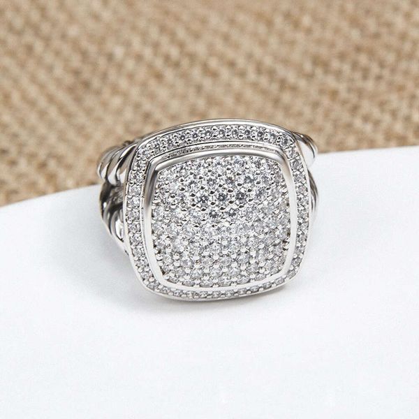 Bague de créateur Dy Luxe Twisted Pearl HeadDY Cross Border Square MM Zircon Imitation Diamant Style Européen et Américain Fil Argent Cadeau