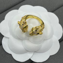 Дизайнерское кольцо, модное кольцо с двойной головой животного, роскошные кольца с бриллиантовой парой, подарочное темпераментное открытое кольцо, регулируемое