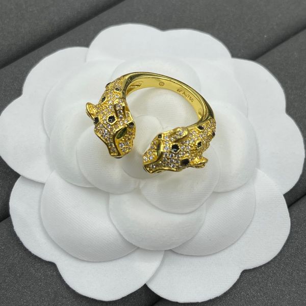 Bague de styliste à double tête d'animal, anneaux de luxe avec diamant, cadeau de couple, tempérament, anneau ouvert réglable