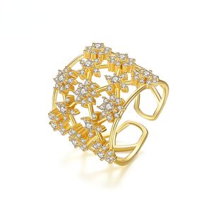 Designer Ring for Women Brass Pated True Gold Micro Set AAA Zirkon Opening Verstelbare Trendy Party Wedding Sieraden Gratis verzending