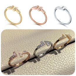 Designer ring voor dames luxe diamanten ring heren dubbele T open liefdesring bruiloft gouden ring populaire mode klassieke sieraden van hoge kwaliteit blauwe doos