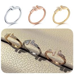 Anneau de créateur pour femmes Ring Diamond Mens Mens Double T Open Love Ring Wedding Ring Gold Fashion Classic Classic High Quality Jewelry Xugp