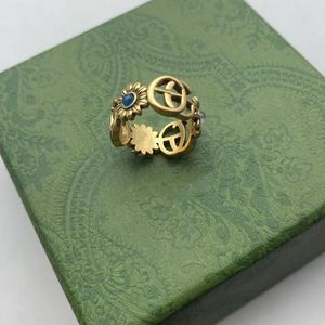 Bague de créateur motif de fleur d'or amour bagues de luxe diamant bleu mode femmes bijoux hommes brillant lettre G avec boîte