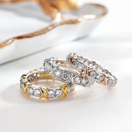 anillo de diseñador para mujer Anillo de amor de intersección cruzada de lujo con diamantes Anillos de moda para mujer Joyería clásica 18K chapado en oro rosa boda al por mayor