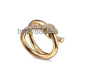 Bague de créateur pour femmes, nœud de corde de luxe avec diamants, bagues de mode pour femmes, bijoux classiques plaqué or 18 carats, mariage rose, vente en gros 2DK3