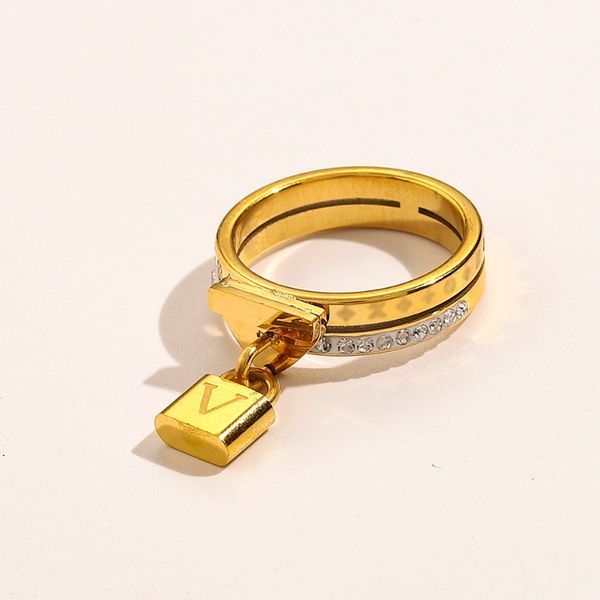 Anillo de diseñador Joyas con candado cristal Plata Chapado en oro de 18 quilates Nunca se descoloran Anillos de banda Joyería Accesorios de estilo clásico Exclusivo con sello en relieve