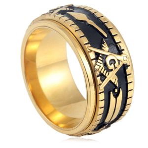 Designer ring luxe sieraden roteerbare titanium vrijmetselaar voor heren grote en vingerringarmband zwart met gouden ring