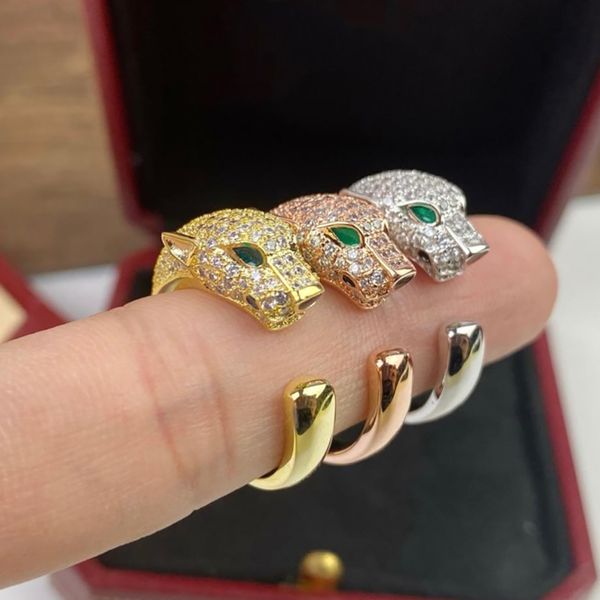 Anillo de diseñador Lujos Anillos con estampado animal Anillo abierto Hombre y mujer Diamante Mano de obra Personalidad Producto exquisito Regalos versátiles Tendencia buena