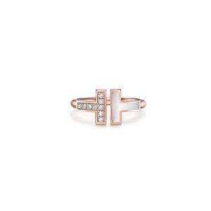 bague de créateur T bagues en or ouvert diamants en cristal bague de marque bague en nacre bague homme femme bagues de mariage unisexe pour couples coffret cadeau Saint Valentin