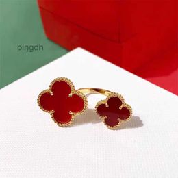 Designer Ring Van Clover Ring Cleef Four Leaf Clover Ring 18K vergulde meisjesring Lucky Grass Ring met verstelbare opening in Hot style klavertje vier Ring vanly C