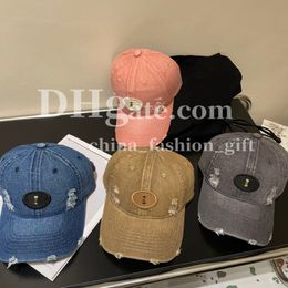 Designer Ripped Hat Trendy Washed Cap Men Femmes Summer Sunshade Chapeau coton Coton Boule Boule Boule Voyage Soleil Hip Hop Hap