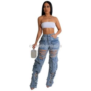 Designer Dip Jeans Women Hollow Out Denim Pants Blue High Taille Vintage Losse rechte broek Streetwear Bule Groothandel kleding