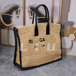 Diseñador Rive Gauche Tote Bag Bolsa de compras de alta calidad Moda al aire libre Bolso de gran capacidad Viaje de verano Playa Rafi Grass Bolsas Bolsa de hombro