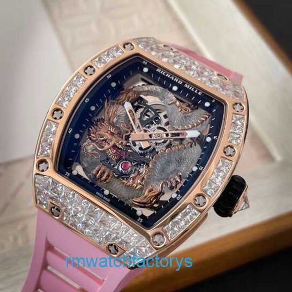 Colección de relojes de pulsera RM de diseñador Rm57-03 Diamante original RM5703 Dragón de cristal de oro rosa Edición limitada Ocio