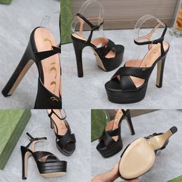 Mujeres Tacones altos Diseñador Letra inferior gruesa Ballet clásico 16 cm Zapatos de barco Zapatos de vestir de cuero de tacón Sandalias gruesas de moda de lujo