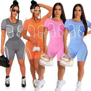 Ontwerper Rompertjes Zomer Vrouwen Korte Mouw Jumpsuits Casual Print Bodycon Playsuits Magere One Piece Overalls Yoga Fitness Kleding Bulk Groothandel Kleding 9643