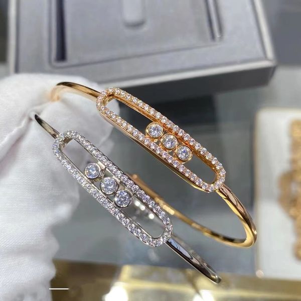 Pulsera de oro rosa de diseñador con tres diamantes para mujer Pulsera de diseñador superior V-oro de 18 quilates para regalo de mujer Joyería de boda de estilo abierto con caja Desorden