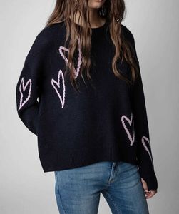Pull à col rond de concepteur Automne et hiver Nouveau français ZV Love Hand Hair Suspending 100 Cachemire Knitwear Pull en vrac pour femme Meilleure qualité