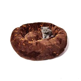 Designer rond huisdiernest bruin wit klassiek letterlogo hondennest winter warm huisdierbed fadou schnauzer corgi slaapmat stapmelknest hondenmat kattennest warm nest