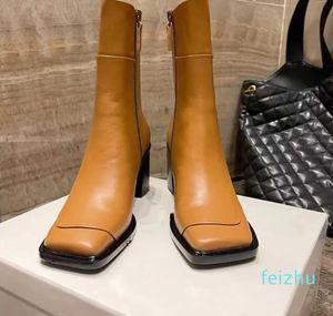 Designer Row The Leather High Heel Martin Boots For Women in Autumn and Winternew Style Square Square Side zijkant dunne been dikke hak hpuo