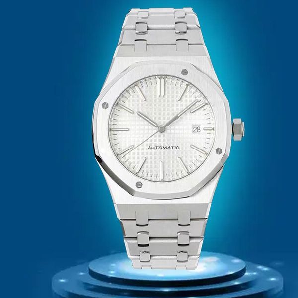 Diseñador Royal Relojes Reloj para hombre Plata Blanco Automático Mecánico Zafiro Moda clásica Acero inoxidable Impermeable Luminoso Montre de Luxe Oaks Reloj de pulsera