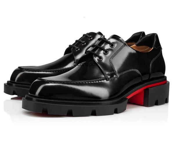 Designer Caoutchouc Loubutinlies Christians Hommes de luxe robe mocassins chaussures plates noir cuir verni dentelle Notre Georges semelle en cuir pointes sneaker