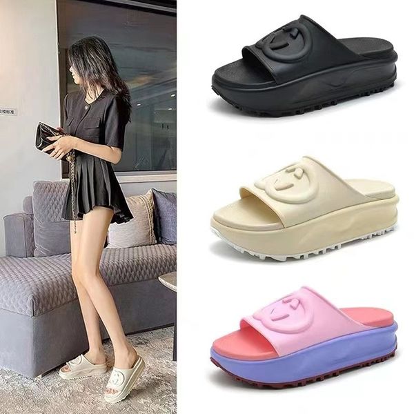 Sandales de caoutchouc de créateur mode luxe pour femmes imprimées en relief bordeaux en relief noir rose beige marron