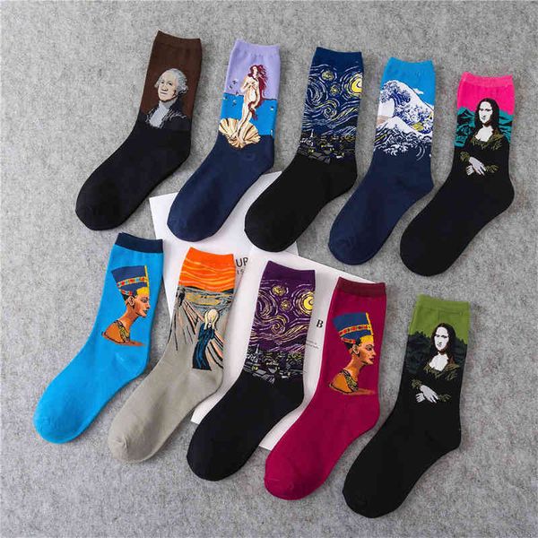 Designer Runner Soccer Basketball Sport Sock European American Street Skateboard Cotton Chaussettes World Famous Abstract Oil Painting Mona Lisa Retro Literature