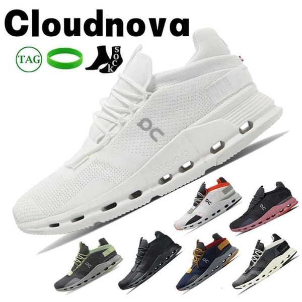 Diseñador Running Nuevo en Cloudnova Zapatos Hombres Mujeres Diseñador Zapatillas Black Eclipse Demin Ruby Eclipse Rose Iron Leaf Silver Orange Triple White Womof white shoe