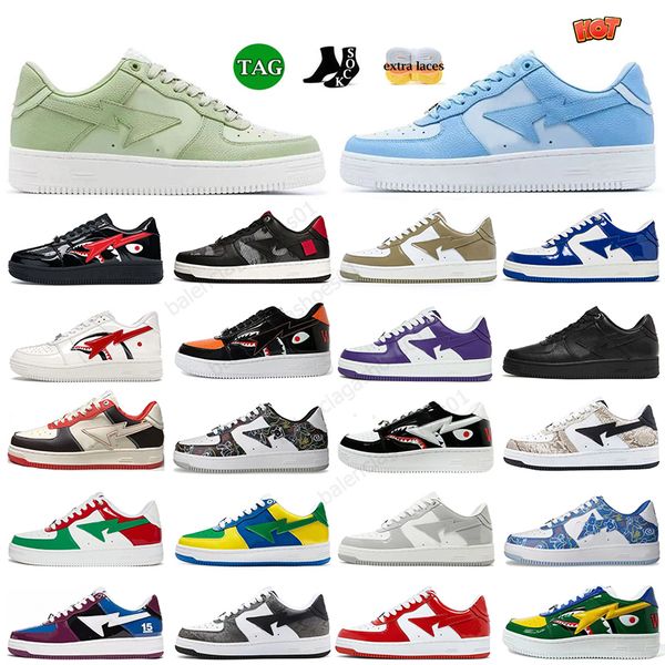 Designer Chaussures de course Hommes Femmes Sk8 Sta Low Cuir Verni Bleu Vert Gris Couleur Camo Combo Rose Bowling Jogging Baskets Baskets Jogging Bapedstaes Grande Taille 13