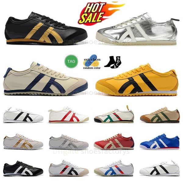 Chaussures de course designer hommes Femmes Tiger Out Mexico 66 Sneakers à lacets en cuir Jaune Black Navy Gum Sail Green Beige Red Mens Outdoor Sports Trainers décontractés