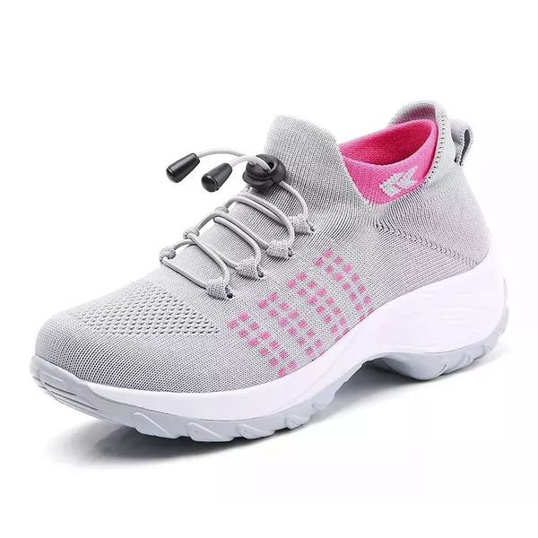 Diseñador Zapatos para correr Zapatos de calcetín de punto con mosca al aire libre Plataforma para correr Zapatos deportivos Casual Tamaño grande con cordones para mujer 2023 Mamá Zapatillas de deporte Tamaño 36-40