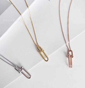 Merk 925 Sterling Silver U-vormige bamboe linkketen Hanger ketting kraag dames rosé goud licht luxe veelzijdige mode eenvoudig