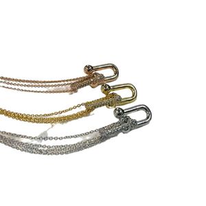 Merk Hoge versie van de ontwerper U-vormige ketting Modieuze en veelzijdige dubbele ring Horseshoe buckle Set met diamanten eindlicht luxe sleutelbeen 50wu