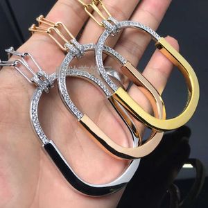 Merkvergrendeling van de ontwerper U-vormige tweekleurige ketting met één rij diamant gepersonaliseerde veelzijdige 18k goud 925 verzilverde mode