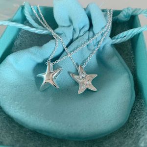 Merk S925 Sterling Silver Glossy Starfish Necklace vrouwelijke coole stijl niche -ontwerp hanger eenvoudige sleutelbeenaccessoires