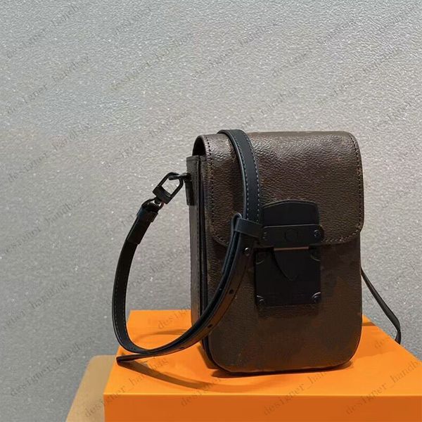 Diseñador S-Lock Bolso bandolera vertical Bolso para teléfono móvil Bolsos de hombro Hombres Tendencia de moda de lujo Cartera de pequeña capacidad Monedero de cuero Bolso de mensajero