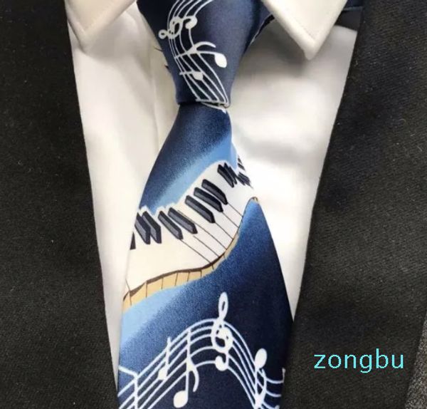 Cravate musicale bleue pour hommes avec motif de notes de musique de piano
