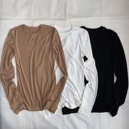 LOE – T-shirt à manches longues en coton brodé pour femme, haut slim, nouvelle collection automne et hiver 2023