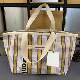 Nuevo bolso tejido de hierba a rayas blancas Marant Fashion South Mar del diseñador, bolso de compras de ocio, bolso de mano
