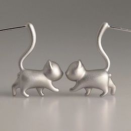 Boucles d'oreilles en argent pur 925 pour femme, Design porte-bonheur Original, Meow Star Cat Cat, bijoux d'oreille féminins