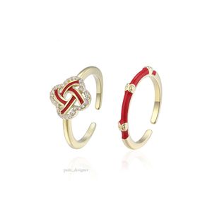 Ontwerper's rode volledige diamant nieuwjaars Chinese stijl tweedelige set ringen ontwerp high-end gevoel handgemaakte sieraden voor vrouwen 302 276