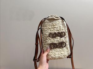 Ontwerper Damestas Zomer Nieuw Stro Geweven Emmer Koord Mobiele Telefoon Tas Een Schouder Crossbody Tas Groente Mand Portemonnee ll