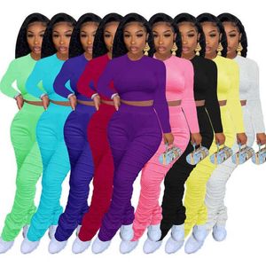 Designer S-XXXL Women Tracksuits Spring herfst geplooide paalbroek set hoge taille elastische flare broek tweedelig set outfits 9 kleuren