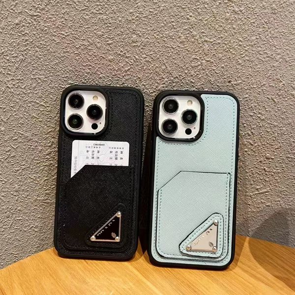 Diseñador Saffiano Fundas para teléfonos iPhone 15 14 13 12 11 Pro Max 18 17 16 15pro 14pro 13Pro 12Pro 11pro X XS XR 7 8 Ranura para tarjeta Monedero Plus con caja con logotipo