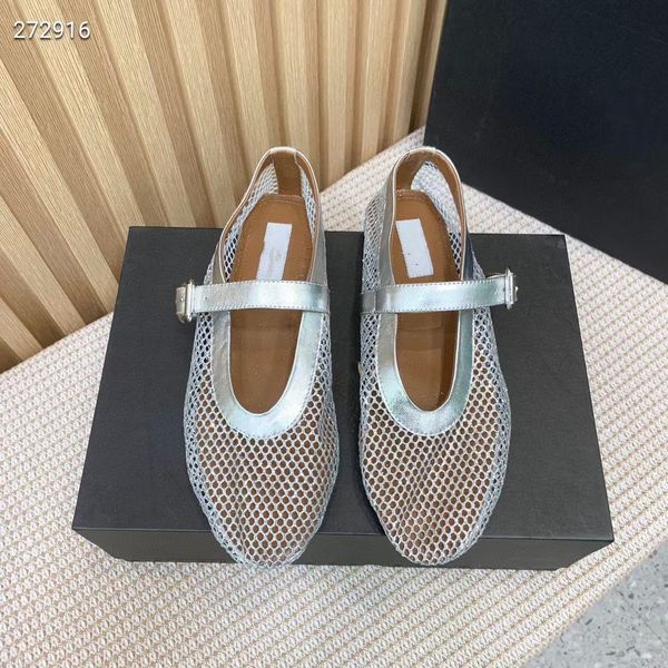 Designer Samdal Summer Sandals Flat Brand Ballet Chaussures en cuir authentique de 35 à 41 Couleurs argentées en or noir blanc