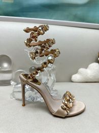 Designer Sandal René Caovilla Femme Sandale Crocs Desinger Chaussures Square Diamond Crystal Snake Cleo Slides Super à talons hauts 9,5 cm Taille de cuir 34-43 avec boîte