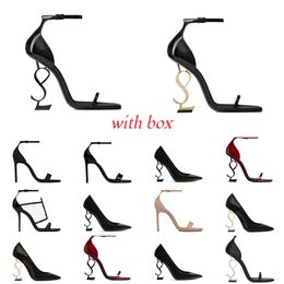 Sandales de styliste à talons Opyum pour femmes, diapositives en cuir Stiletto avec boucle en métal, sandales de luxe à talons hauts, chaussures de soirée de mariage