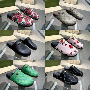 Designer Sandaal Vrouw Muilezels Metalen Gesp Glijbaan Vrouwen Slipper Afdrukken Lederen Sandalen Bloom Mule Gesloten Teen Slides Luxe Platform Schoen