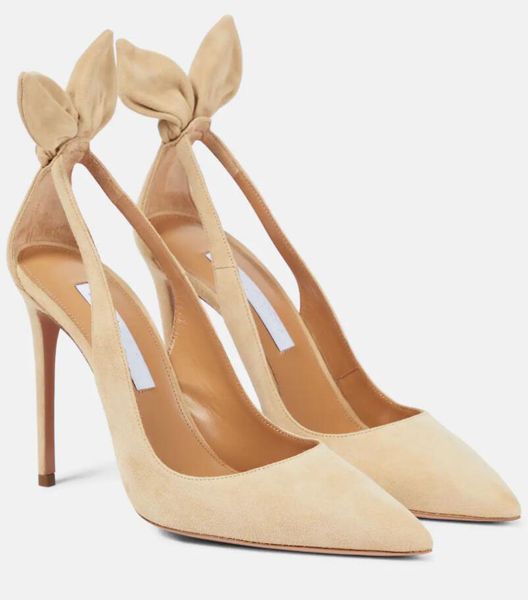 Designer Sandale Femmes Pumps Aquazzura- Clie à nœud Pompe en cuir en cuir pointu à orteil coupée à la femme mariée